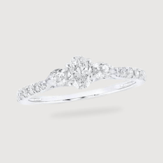 5/8CTW Oval Diamond 3-Stone Bridal Wedding Ring Set - 14k White Gold