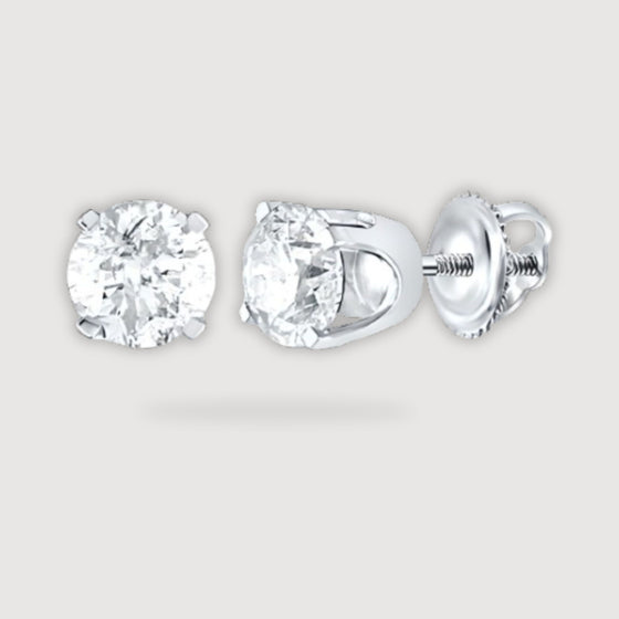 3/8CTW Unisex Round Diamond Solitaire Stud Earrings - 14k White Gold