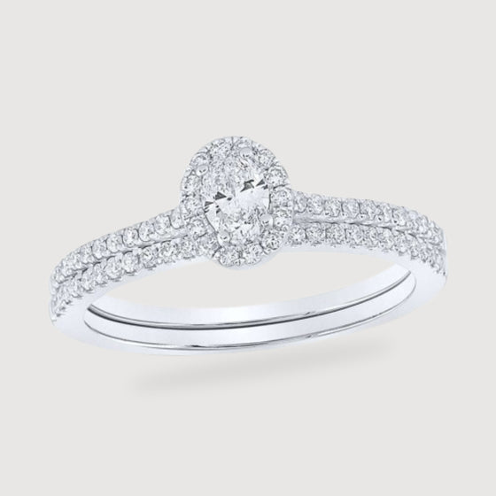 0.5CTW Oval Diamond Wedding Ring Set - 14k Gold