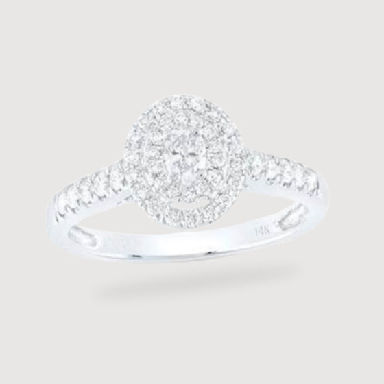 1/2CTW Oval Diamond Halo Bridal Wedding Ring Set - 14k White Gold