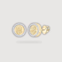  1/4CTW Round Diamond Lion Men's Stud Earrings - 10K Yellow Gold