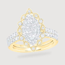  1CTW Round Diamond Marquise Shape Bridal Wedding Engagement Ring Set- 10K Yellow Gold