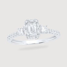  5/8CTW Emerald Diamond 3- Stone Bridal Wedding Engagement Ring - 14K White Gold