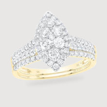  1CTW Fashion Round Diamond Cluster Bridal Wedding Ring Set - 10k Yellow Gold