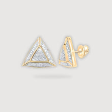  1/8CTW Round Diamond Triangle Earrings - 10K Yellow Gold