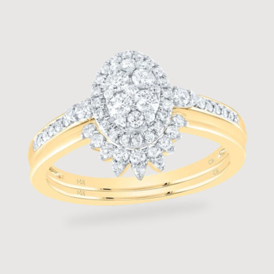 1/2CTW Diamond Fashion Oval Bridal Wedding Engagement Ring Set- 14K Yellow Gold