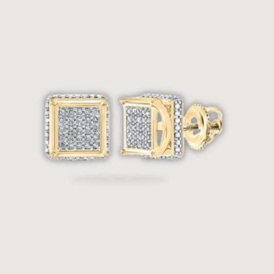 1/6CTW Round Diamond Square Stud Earrings - 10K Yellow Gold