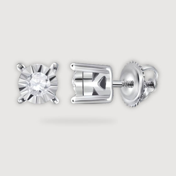 1/10CTW Round Diamond Solitaire Stud Earrings - 10K White Gold