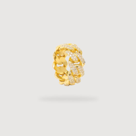 Lab Grown - 10mm - Iced Cuban Link Ring in Solid Gold