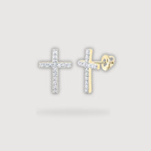  1/8CTW Diamond P1 Cross Earrings - 10K Yellow Gold