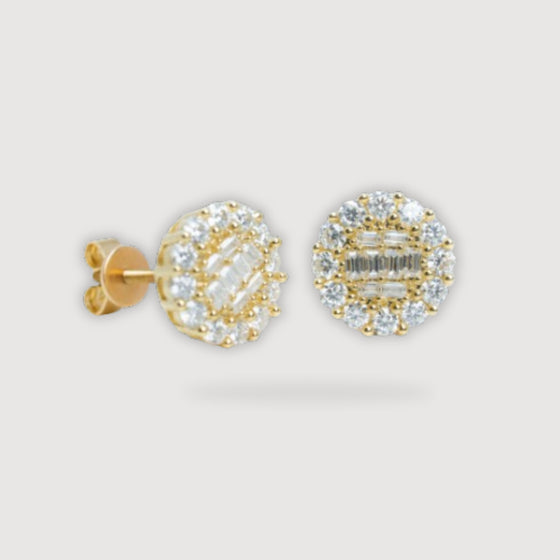 Baguette Cut Stud Earrings - 10k Yellow Gold