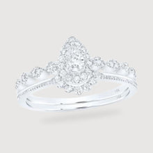  3/8CTW Pear Diamond Bridal Wedding Engagement Ring Set- 14K White Gold