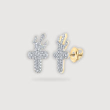  1/4CTW Round Diamond Crown Cross Men's Stud Earrings - 10K Yellow Gold