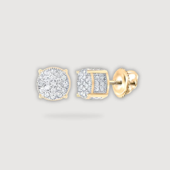 1/8CTW Round Diamond 3D Cluster Earrings - 10K Yellow Gold