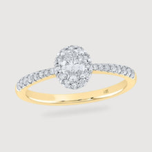  1/2CTW Oval Diamond Halo Bridal Wedding Engagement Ring - 14K Yellow Gold