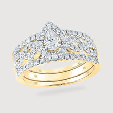  7/8CTW Pear Diamond 3-Piece Bridal Wedding Engagement Ring Set- 10K Yellow Gold