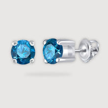  1/4CTW Round Blue Diamond Solitaire Stud Earrings - 10K White Gold