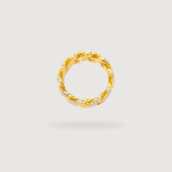 Lab Grown - 10mm - Iced Cuban Link Ring in Solid Gold