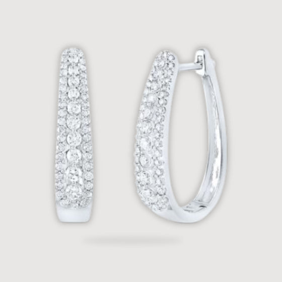 7/8CTW Round Diamond Oblong Hoop Earrings - 10K White Gold