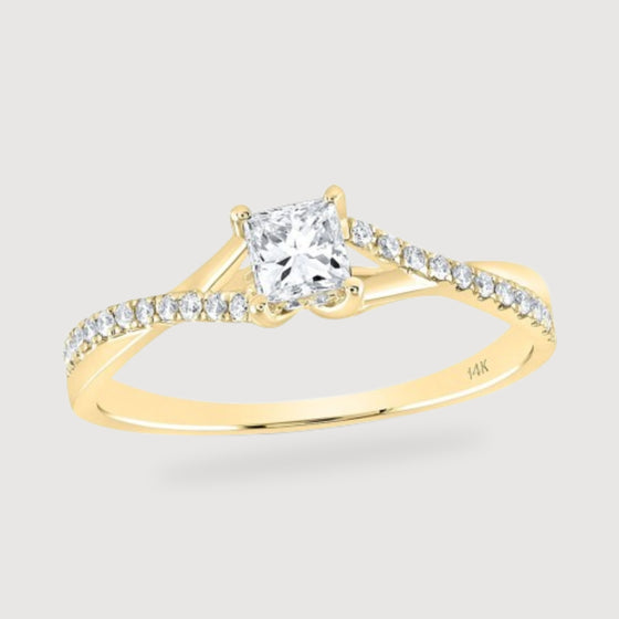 1/2CTW Princess Diamond Solitaire Bridal Wedding Engagement Ring - 14K Yellow Gold