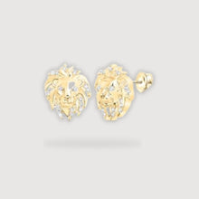  1/12CTW Round Diamond Lion Face Stud Earrings - 10K Yellow Gold