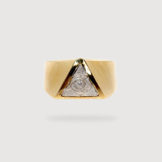 All Seeing Eye Ring in Solid GoldAll Seeing Eye ring in solid gold. Intricate design with a polished finish. Perfect for fans of gold rings, mens rings, and meaningful solid gold rings.