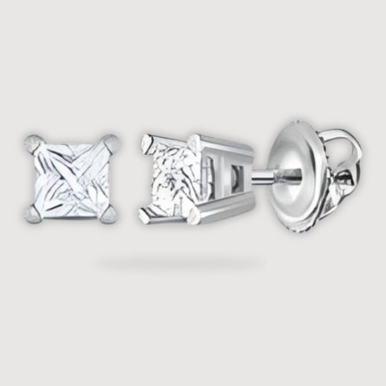 1/5CTW Princess Diamond Solitaire Stud Earrings - 14k White Gold