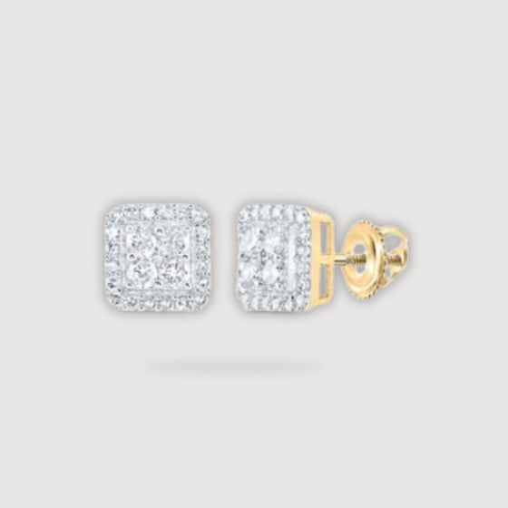 5/8CTW Round Diamond Square Earrings - 10K Yellow Gold