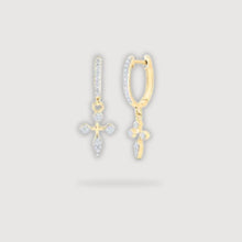  1/6CTW Round Diamond Cross Hoop Dangle Earrings - 10K Yellow Gold