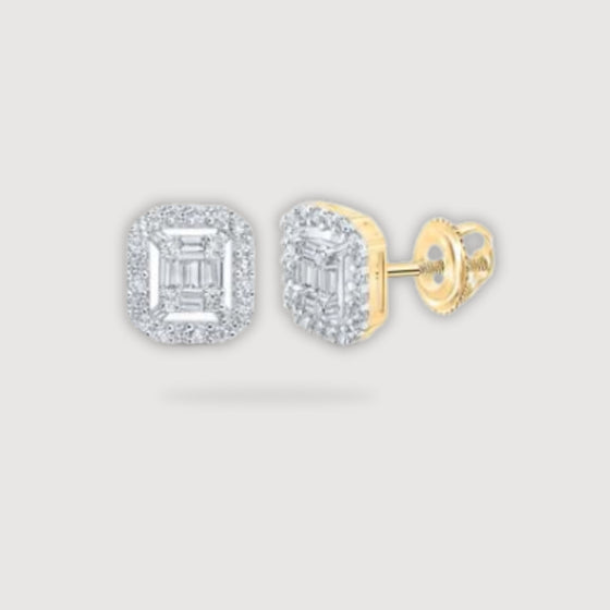 1/4CTW Baguette Diamond Cluster Earrings - 10K Yellow Gold