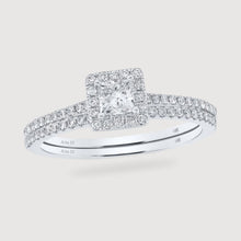  5/8CTW Princess Diamond Halo Bridal Wedding Engagement Ring Set- 14K White Gold