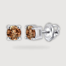  1CTW Round Brown Diamond Solitaire Stud Earrings - 10K White Gold