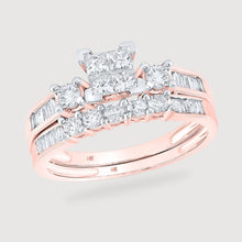  7/8CTW Princess Diamond Bridal Wedding Engagement Ring Invisible Set- 10K Rose Gold