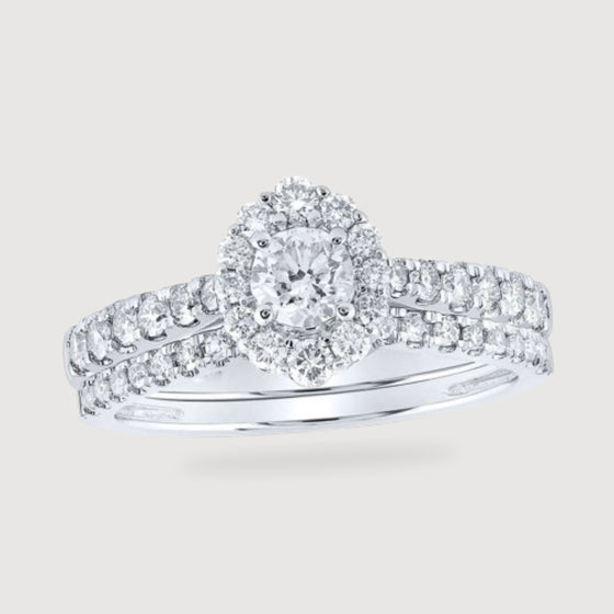 1.0CTW Round Diamond Halo Bridal Wedding Ring - 14k Gold