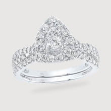  1CTW Round Diamond Pear Halo Bridal Wedding Ring Set - 10k White Gold