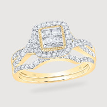  1/2CTW Diamond Cushion Bridal Wedding Engagement Ring Set- 14K Yellow Gold