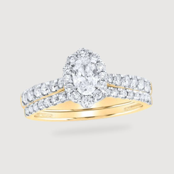 1.0CTW Oval Diamond Halo Bridal Wedding Ring - 14k Gold