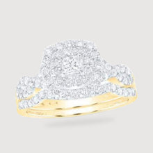  Double Square Halo Diamond 1CTW Bridal Wedding Ring Set - 14k Yellow Gold