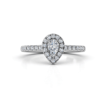  alt=" Discover the Elegant Pear-Shaped Lab Diamond Halo Ring. A stunning women’s engagement ring featuring a 1.75 CT lab diamond with a halo in 14K gold. "