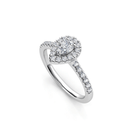The Elegant Pear-Shaped Lab Diamond Halo Ring is beautifully displayed against a white background, making it the perfect choice for a women’s engagement ring.