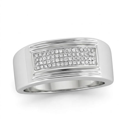 The Sterling Silver Round Diamond Band Ring 1/6 Cttw features a polished sterling silver band set with multiple rows of sparkling round diamonds.