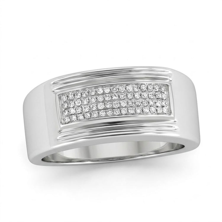 The Sterling Silver Round Diamond Band Ring 1/6 Cttw features a polished sterling silver band set with multiple rows of sparkling round diamonds.