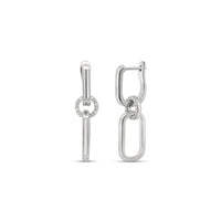 The Sterling Silver Diamond Dangling Earrings 1/6CTW feature a chain-link design with three connected oval links, the center accented with sparkling diamonds—creating a minimalist, elegant look ideal for gifting.
