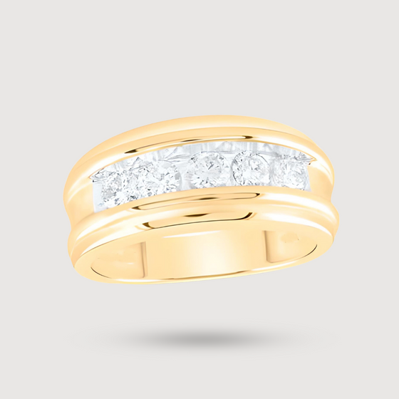 Five-Stone Diamond Men's Wedding Band in 14k Yellow Gold. Featuring 1ctw Round Natural Diamonds | GOLDZENN