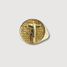  Front Image of Circular Jesus Men's Ring in 14k Solid Yellow Gold with engravings in center. | GOLDZENN 