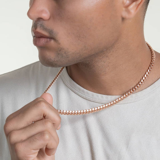 7mm - Miami Cuban Link Chain - 14k Rose Gold Bonded