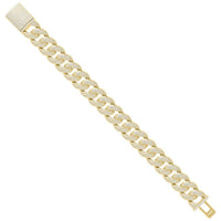 The Gold Bonded Moissanite Miami Cuban Bracelet - 16mm features VVS Moissanites encrusted on every link and the rectangular clasp, shown against a white background.