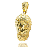 The Greek Poseidon Pendant is a 14K gold men’s pendant shaped like Poseidon's head, featuring detailed curly hair and a crown, with a loop at the top for easy attachment to a chain.