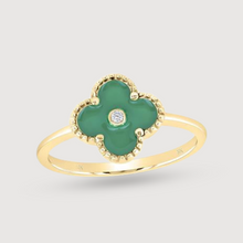  Green four leaf clover with a natural 1/12ct diamond in the center. Crafted from 10k real yellow gold. | GOLDZENN