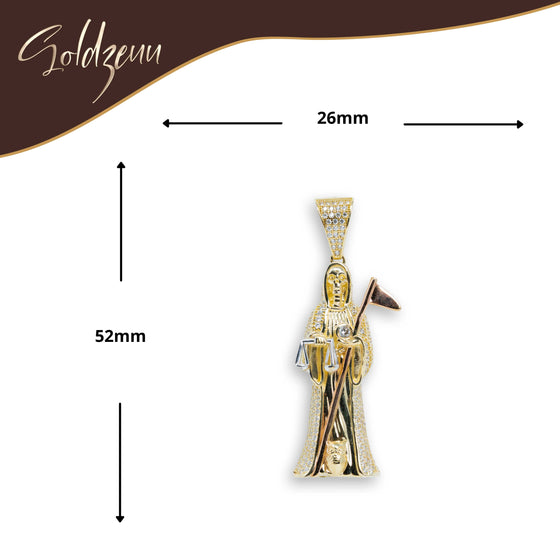 Grim Reaper / Santa Muerte CZ Pendant - 10k Gold| GOLDZENN- Showing the pendant's dimension.